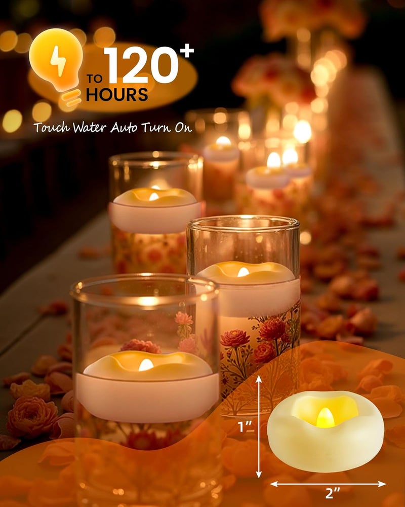 QQFCTOO 12 Pack 2.3” Flameless LED Floating Candles, Water-Activated Battery Operated Floating Candle with180+ Hours Runtime for Cylindrical Vase, Pool, Fountain - Ideal for Wedding, Party Decoration​ - Image 2